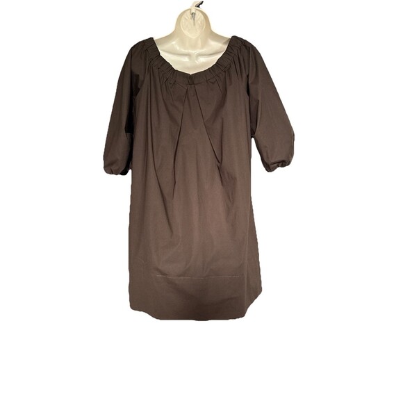 Ann Mashburn Size Small Pleated 3/4 Sleeves Mini Cotton Dress Brown Women’s - Picture 2 of 10